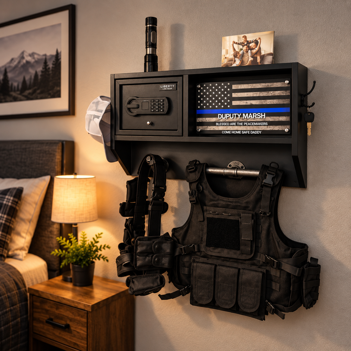 Personalized Police Gear Rack with Safe | Duty Vest & Belt Holder