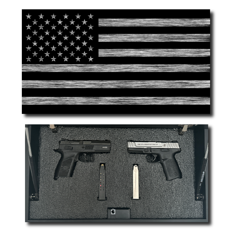 Distressed black and gray American flag concealment case