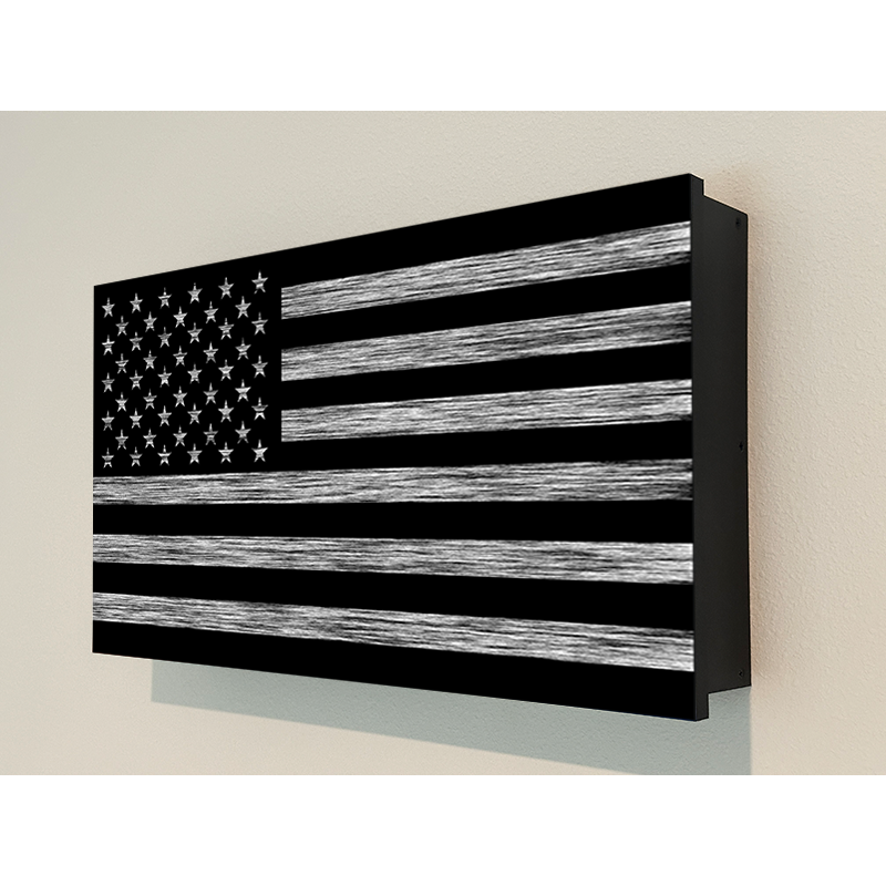 Distressed black and gray American flag concealment case