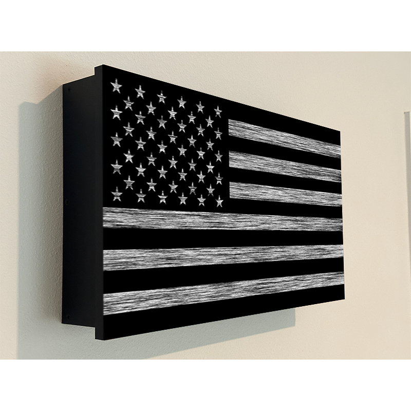 Distressed black and gray American flag concealment case