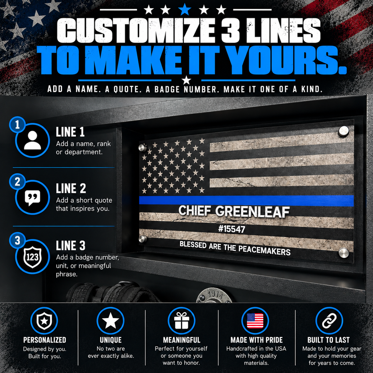 Personalized Police Gear Rack with Safe | Duty Vest & Belt Holder