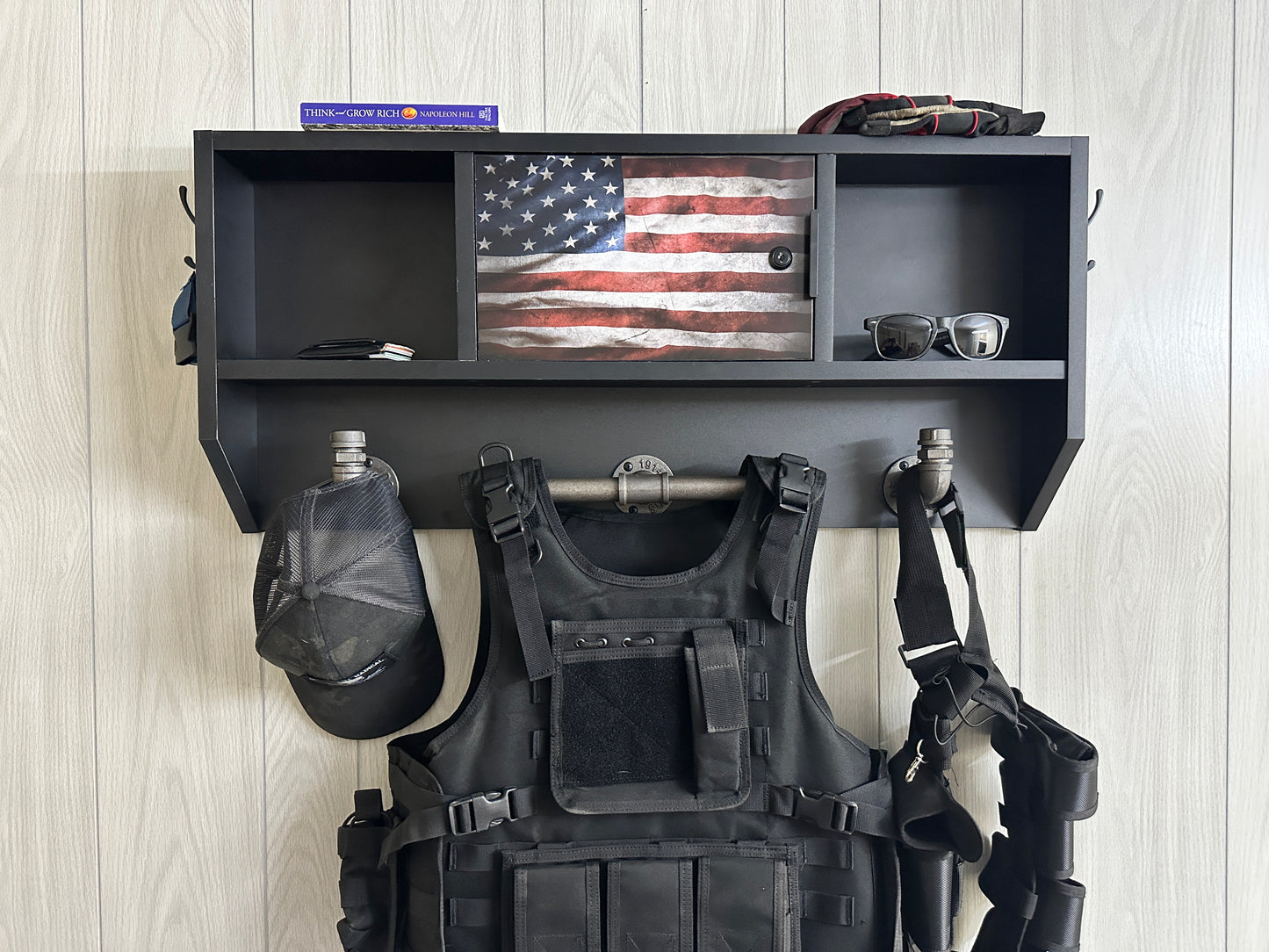 Hybrid Gear rack with lockbox integration RUSTIC AMERICAN FLAG